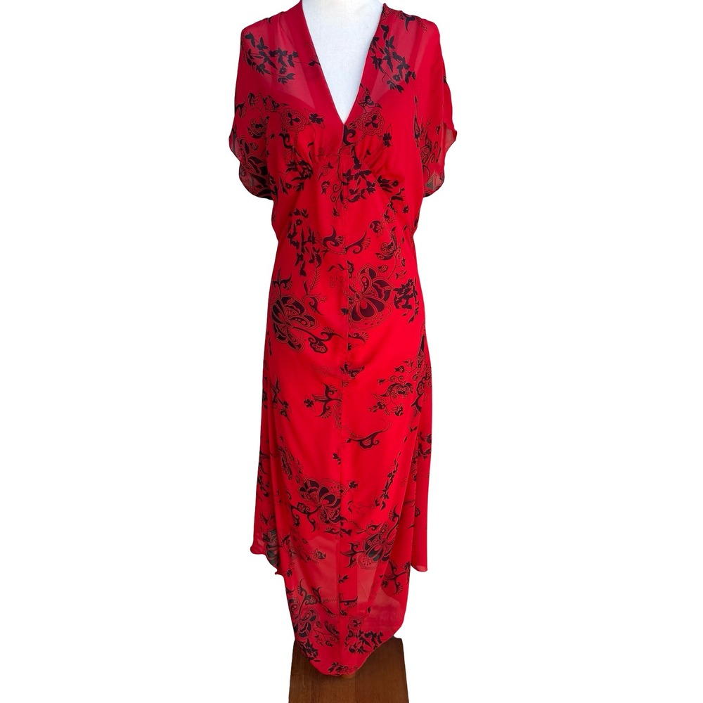 Jonathan Martin‎ Whimisigoth Dark Floral Paisley Sheer Midi Dress Red Womens 10